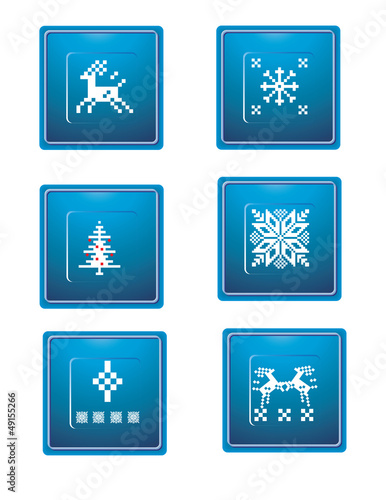 Six blue coasters with winter motifs