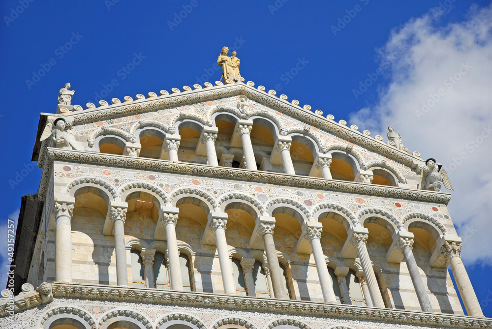 Italy, Pisa: cathedral facade detail.
