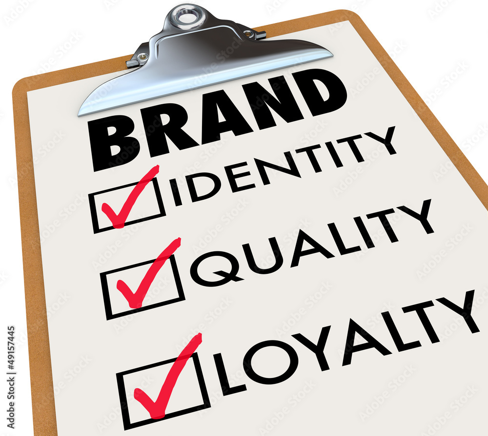 Brand Checklist Identity Quality Loyalty on Clipboard Brand Checklist Identity Quality Loyalty on Clipboard