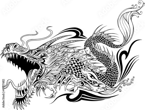 Dragon Doodle Sketch Tattoo Vector #49157682