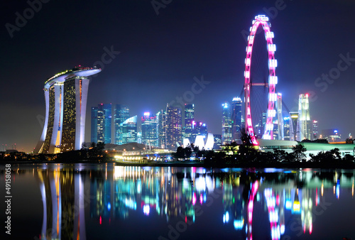Photography Singapore city skyline at night