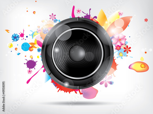 Abstract bckground with subwoofer and floral elements