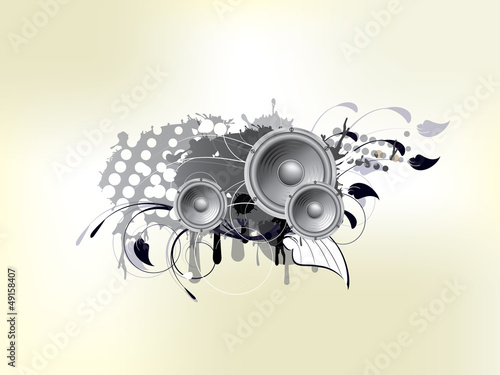 Abstract bckground with subwoofer and floral elements