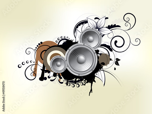 Abstract bckground with subwoofer and floral elements