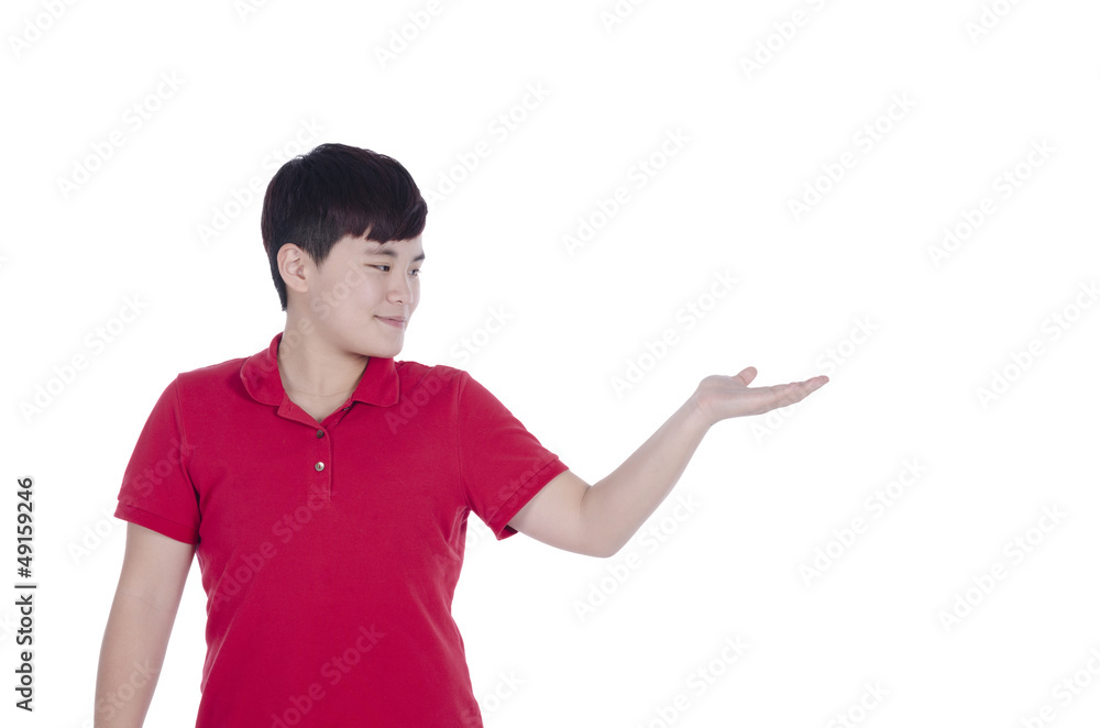 A portrait of a lady her arm out presenting something A portrait of a lady her arm out presenting something
