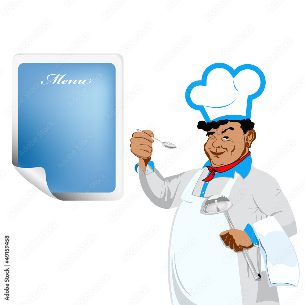 Chef and paper menu restaurant.Vector Chef and paper menu restaurant.Vector