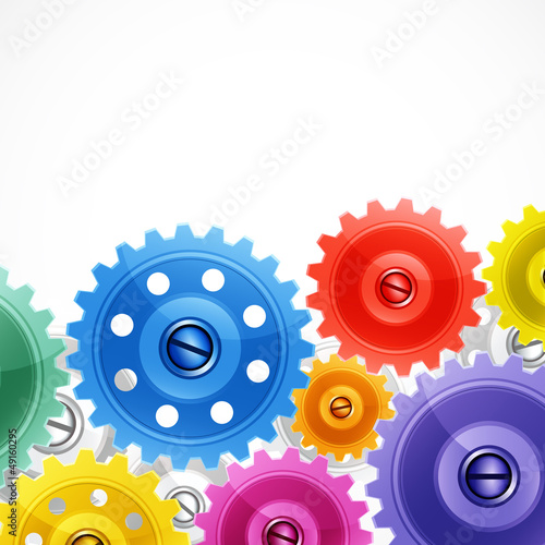 Techno background with colorful gears.