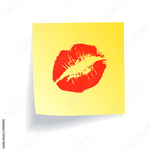 Kiss lips on yellow note