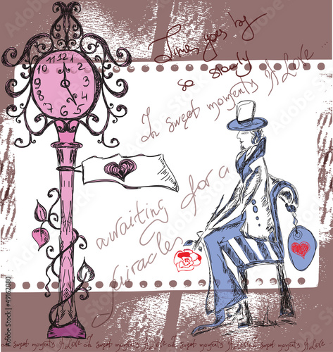 man awaiting his beloved under the clock