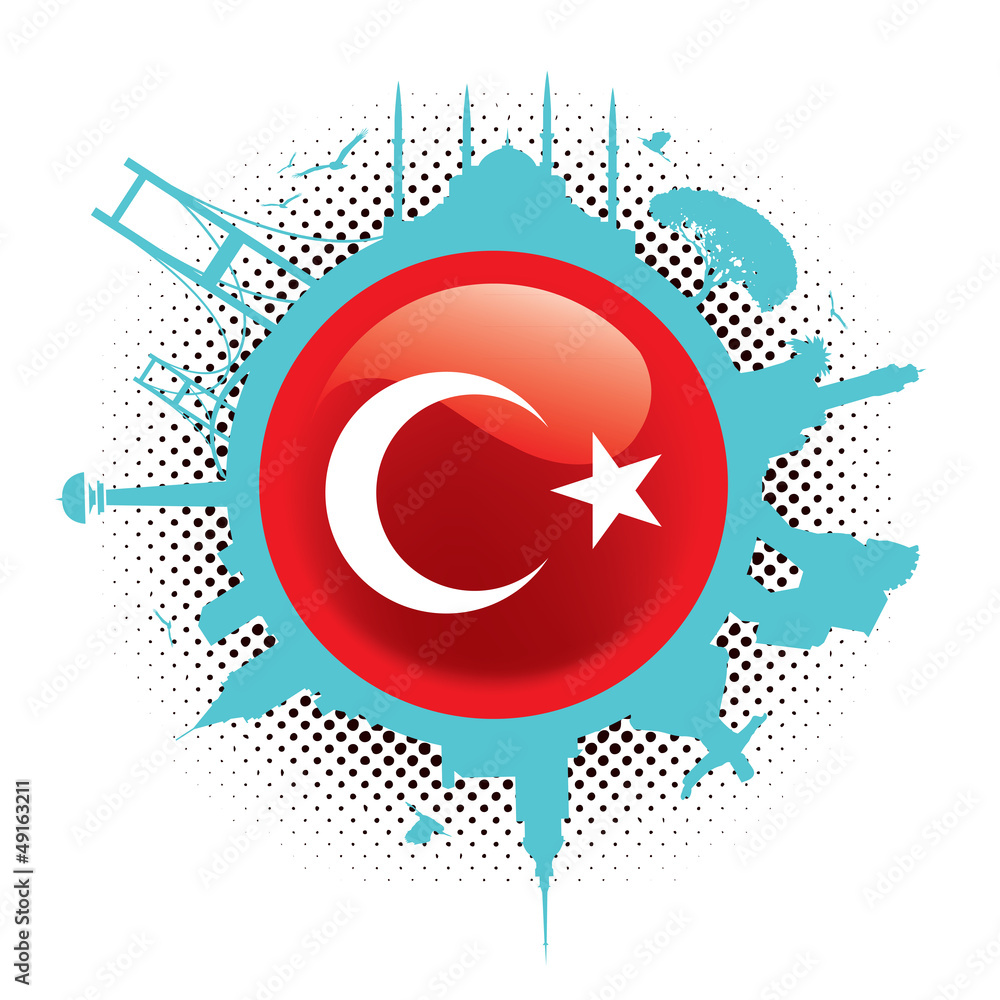 turkish flag and silhouette landmarks vector illustration Stock Vector