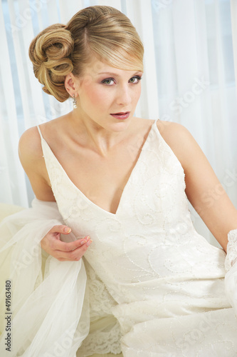 Close Up Portrait of a Beautiful Bride in White Dress