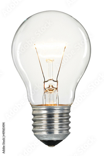 Single glowing glass light bulb