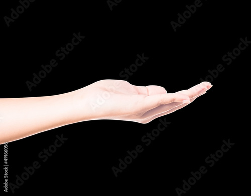 Hand of lady isolated on black background with clipping path