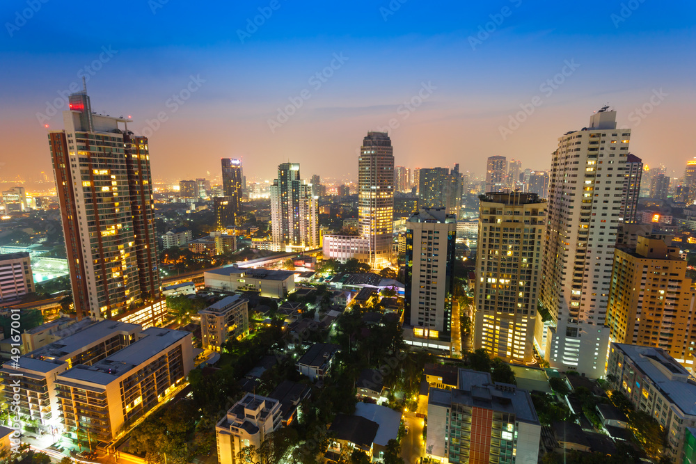 The cityscape view in the night at Sukumvit road,Thailand