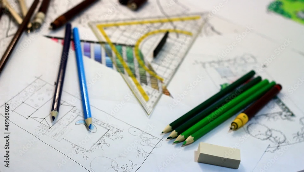 A desk and tools of landscape architect. A desk and tools of landscape architect.