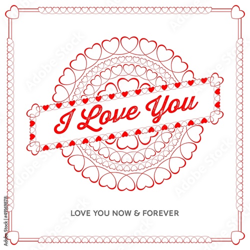 Flower hearts romantic rosetta and frame with "I Love You" label