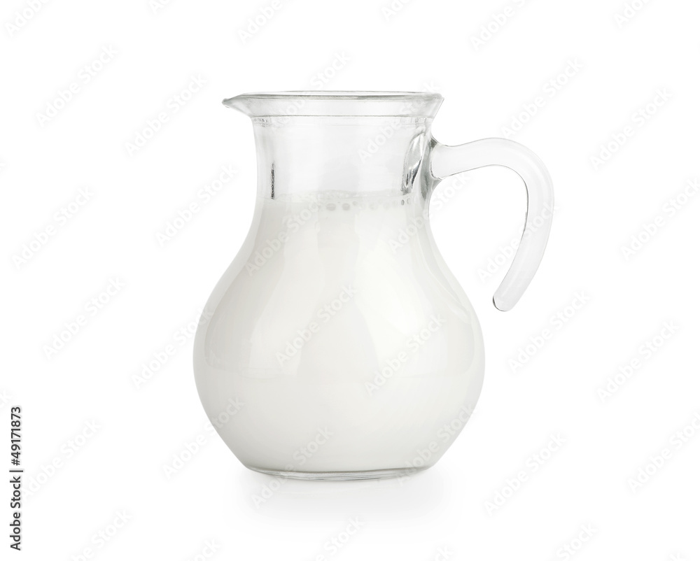 Glass jug of fresh milk isolated on white Glass jug of fresh milk isolated on white