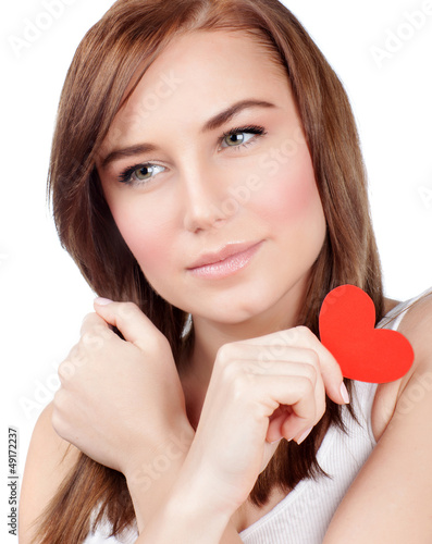 Female with red paper heart