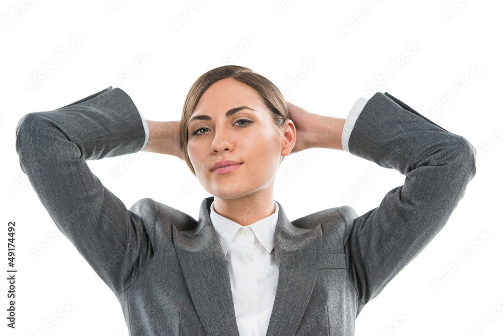 Smiling business woman smiling isolated on white background with Smiling business woman smiling isolated on white background with