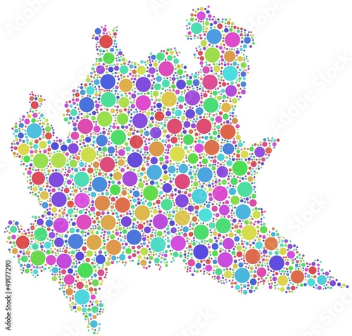 Map of Lombardy - Italy- in a mosaic of harlequin circles