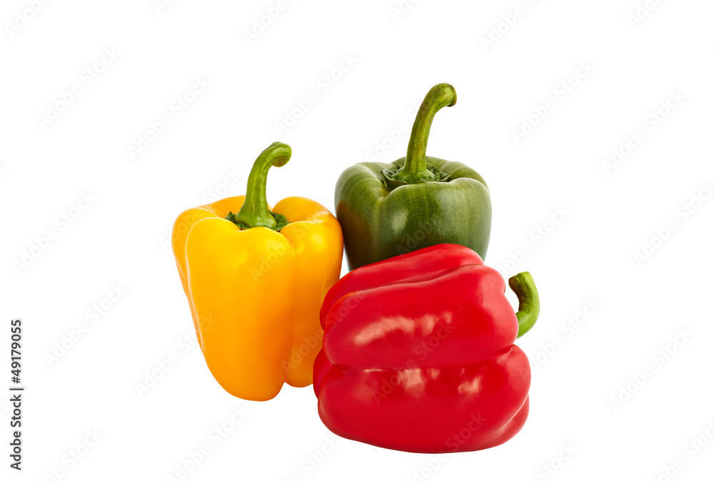 yellow red and green sweet peppers isolated on white background yellow red and green sweet peppers isolated on white background
