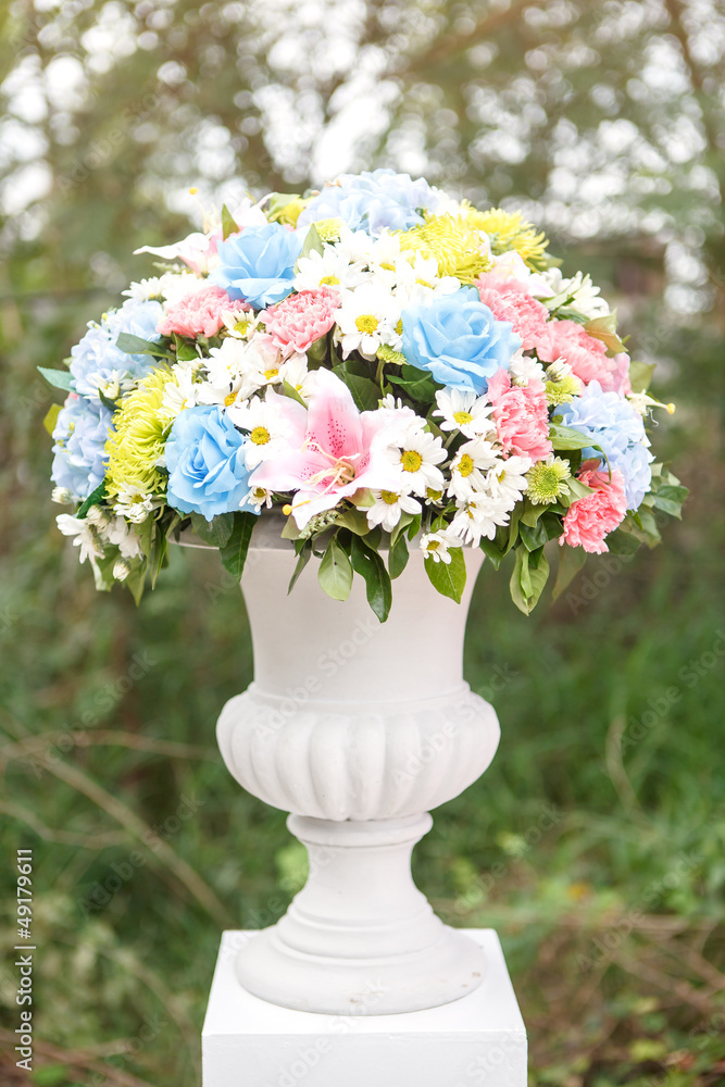 Obraz premium Colorful of flower in a vase on the garden