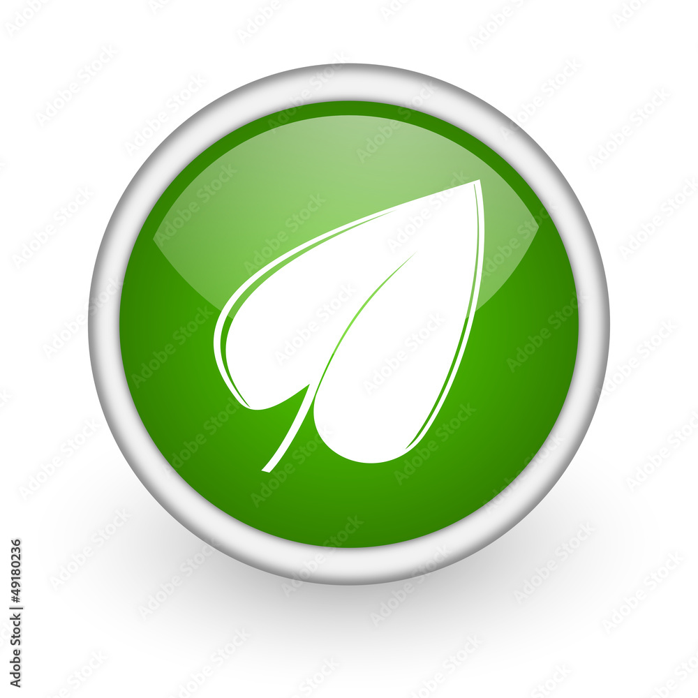 leaf green circle glossy web icon on white background leaf green circle glossy web icon on white background