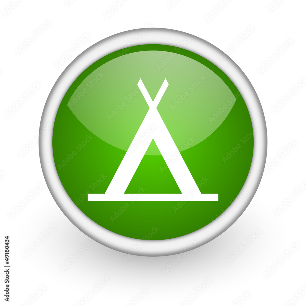 camping green circle glossy web icon on white background camping green circle glossy web icon on white background