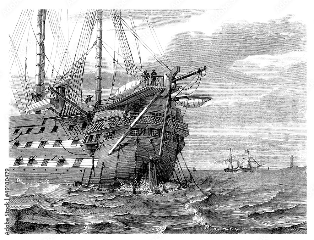 Fototapeta premium Parowiec z żaglami - połowa XIX wieku