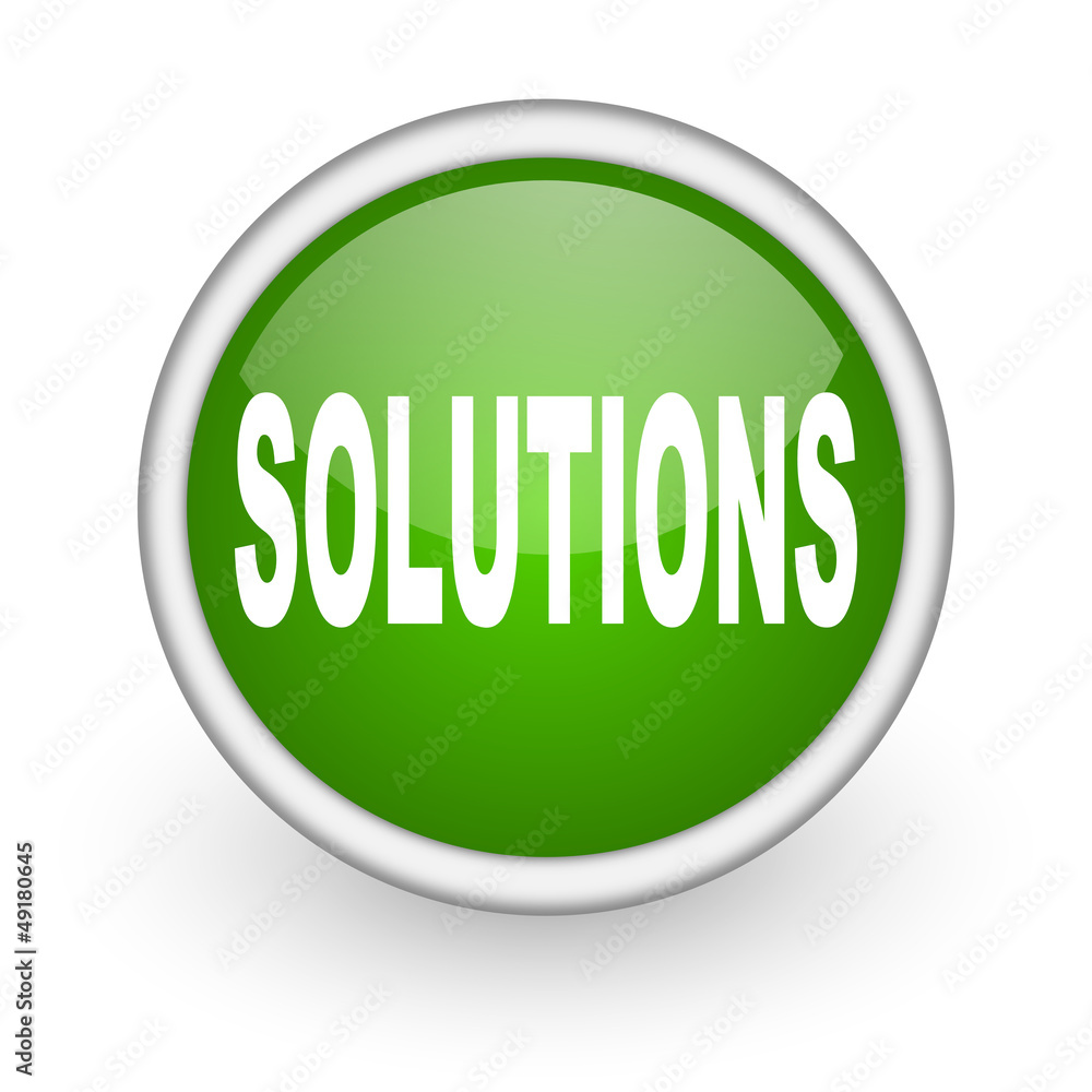 solutions green circle glossy web icon on white background