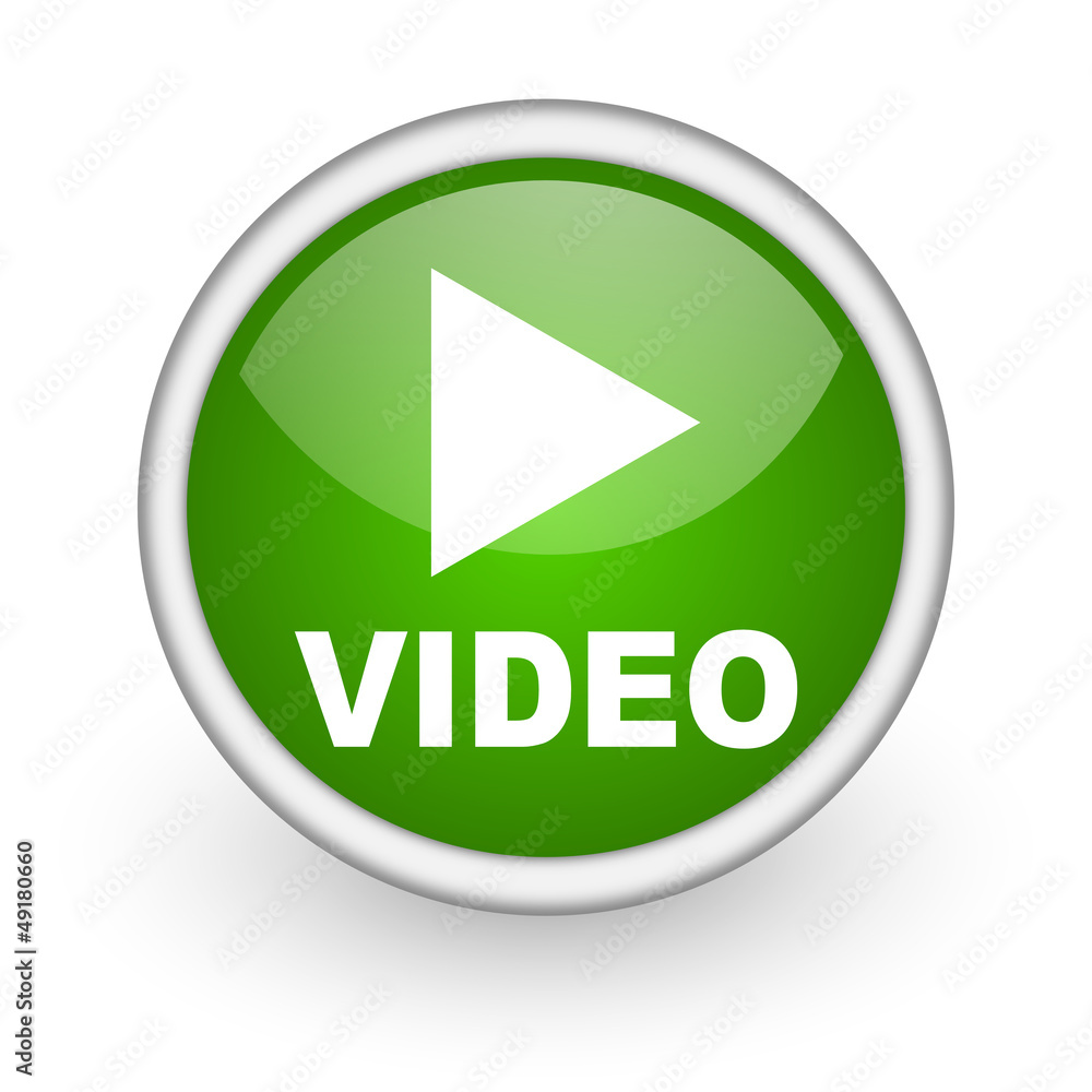 video green circle glossy web icon on white background video green circle glossy web icon on white background