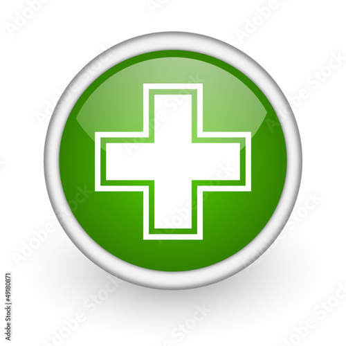 pharmacy green circle glossy web icon on white background