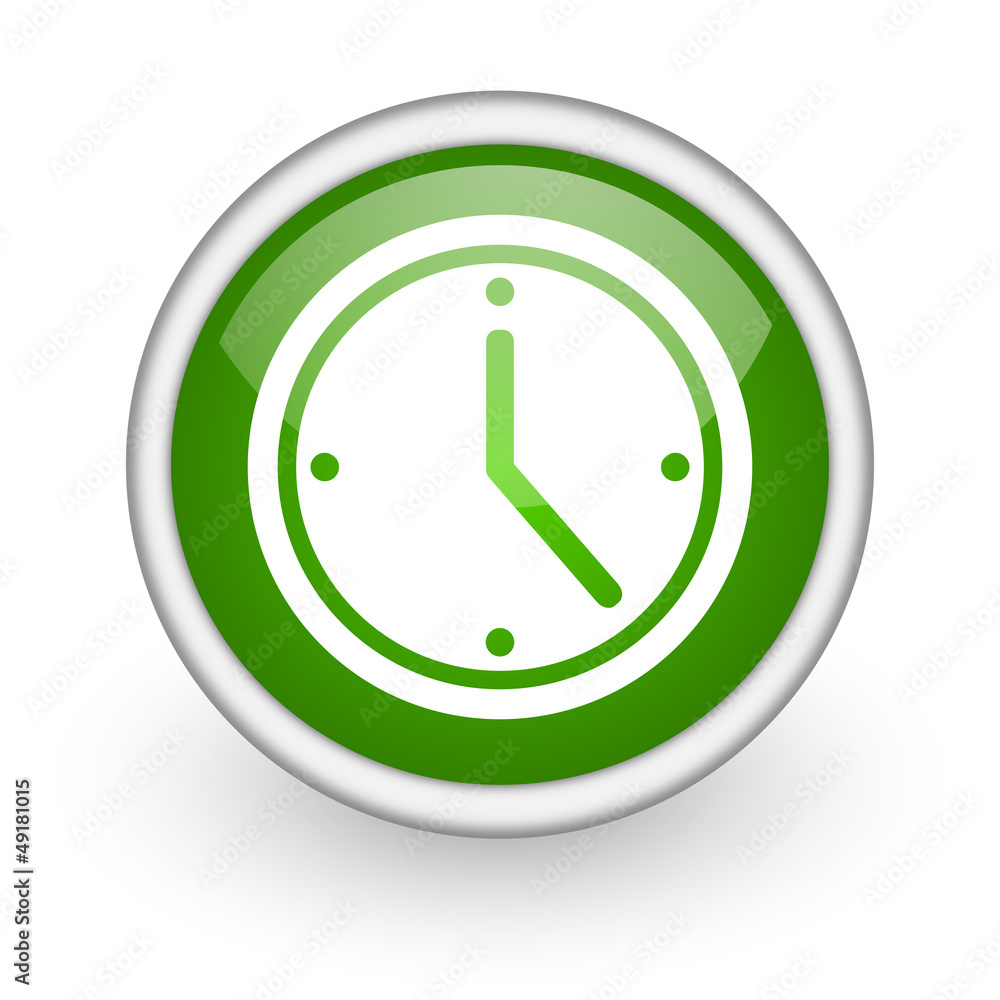 clock green circle glossy web icon on white background clock green circle glossy web icon on white background