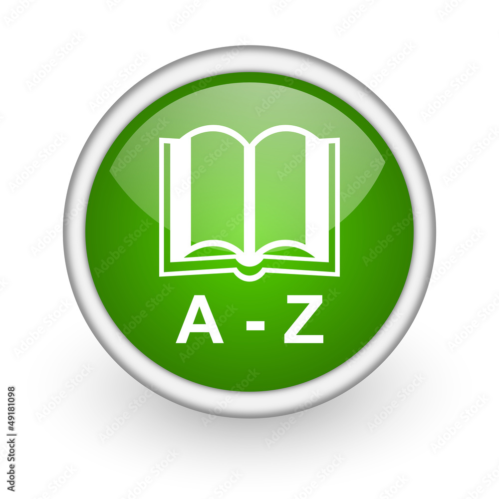dictionary green circle glossy web icon on white background