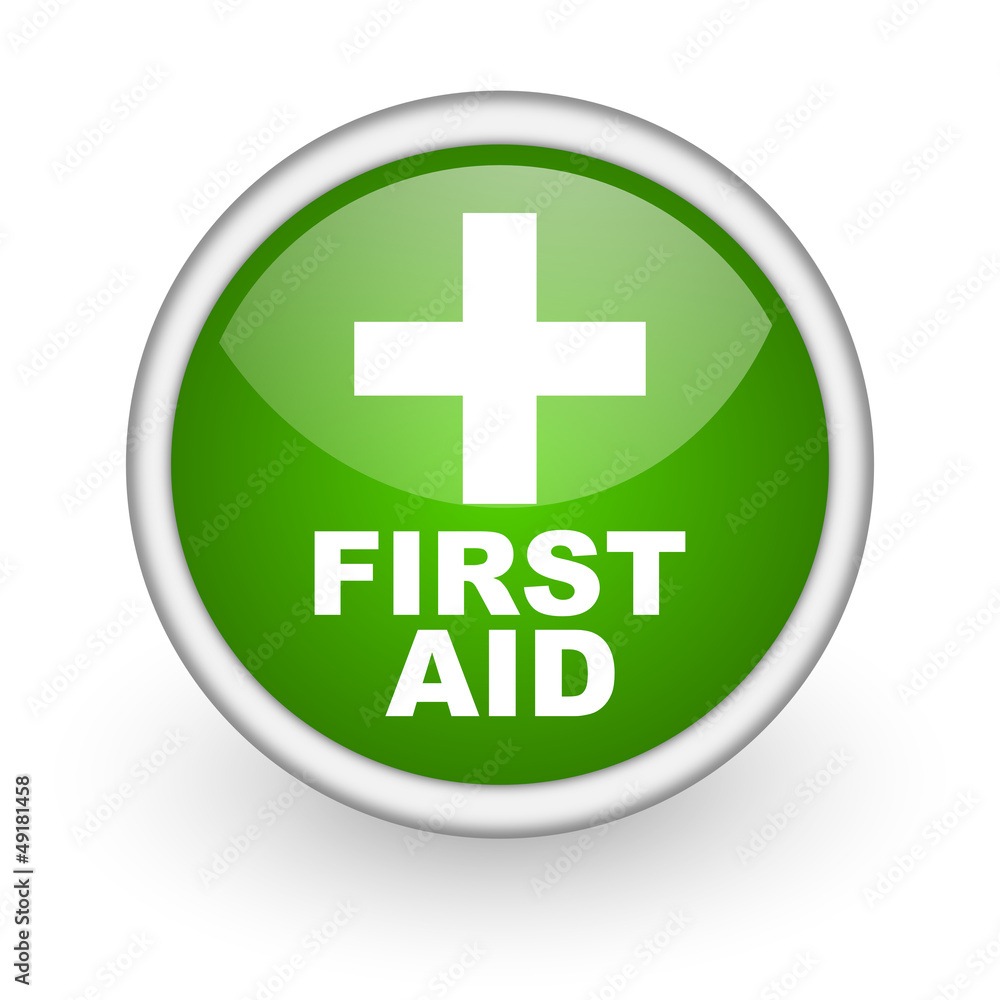 first aid green circle glossy web icon on white background first aid green circle glossy web icon on white background