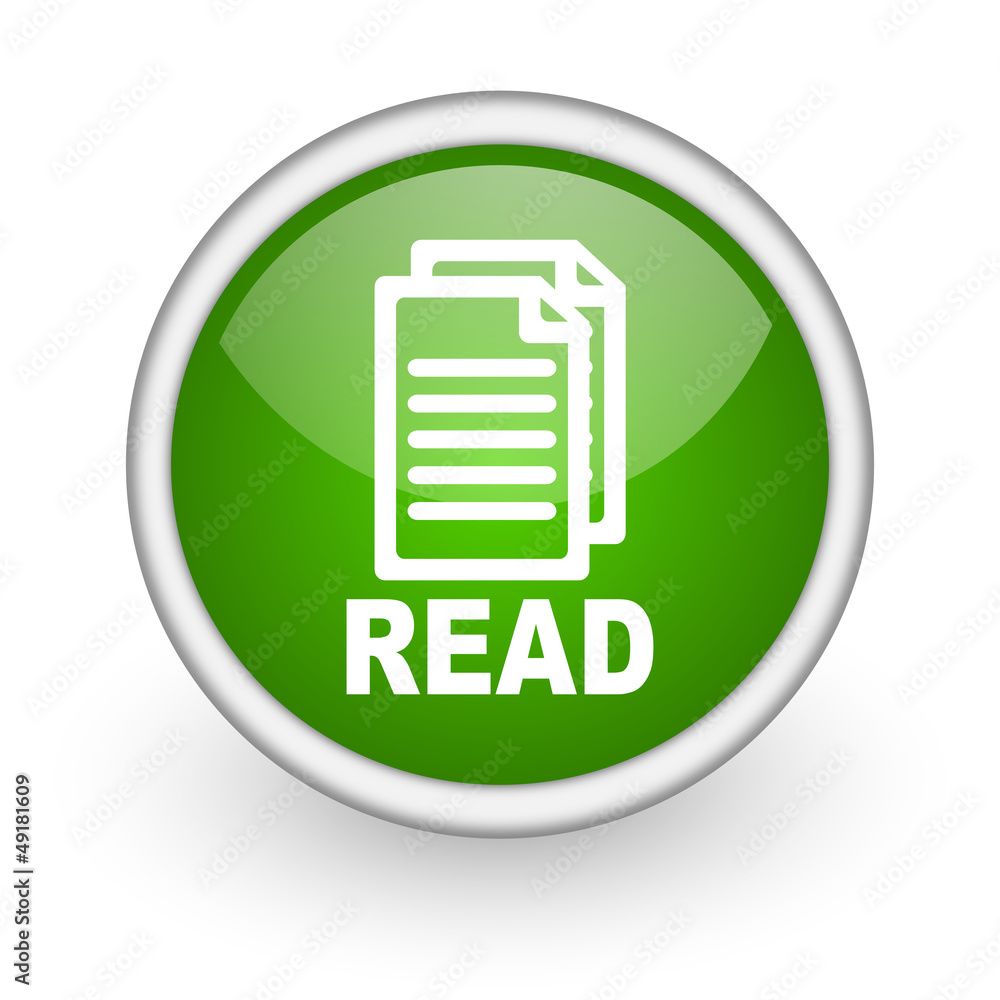 read green circle glossy web icon on white background read green circle glossy web icon on white background