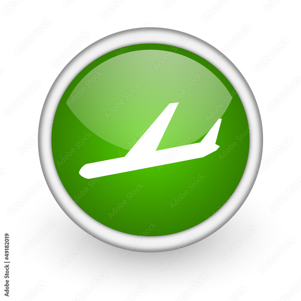 airplane green circle glossy web icon on white background airplane green circle glossy web icon on white background