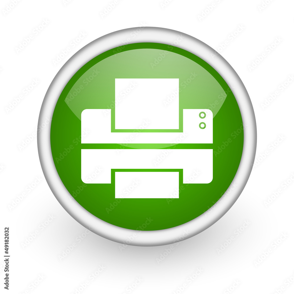 printer green circle glossy web icon on white background printer green circle glossy web icon on white background