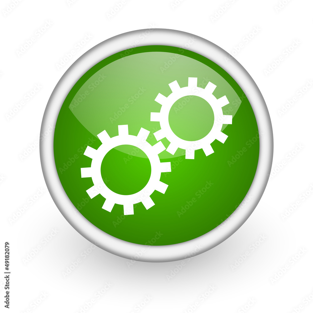 gears green circle glossy web icon on white background gears green circle glossy web icon on white background