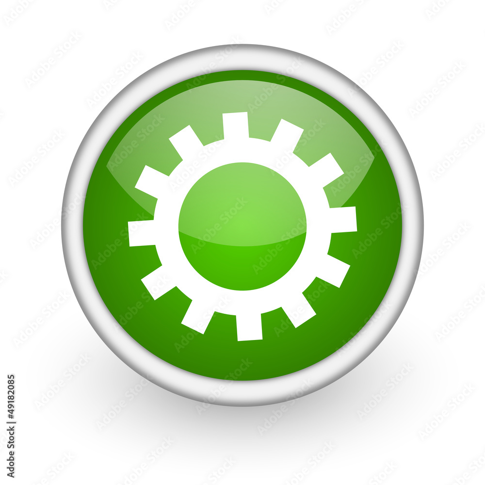 gears green circle glossy web icon on white background gears green circle glossy web icon on white background