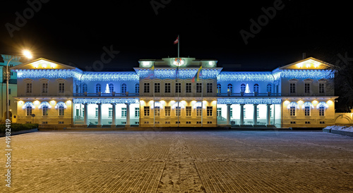 Night view of the Presidential Palace in Vilnius  Lithuania