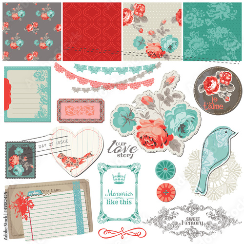 Scrapbook Design Elements - Vintage Roses and Birds - in vector