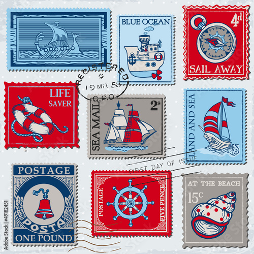 Vector Set of Retro SEA POST Stamps - High Quality -  for design