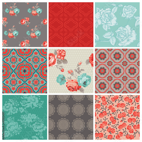 Seamless Vintage Flower Background Set- for design and scrapbook