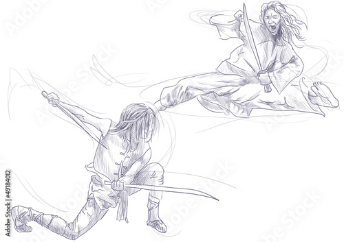 Kung Fu  Chinese martial art.     A hand drawn illustration
