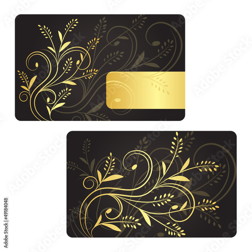 Luxury business card with golden floral decoration.