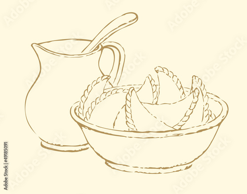 Vector still life. Traditional Ukrainian dish: dumplings with so