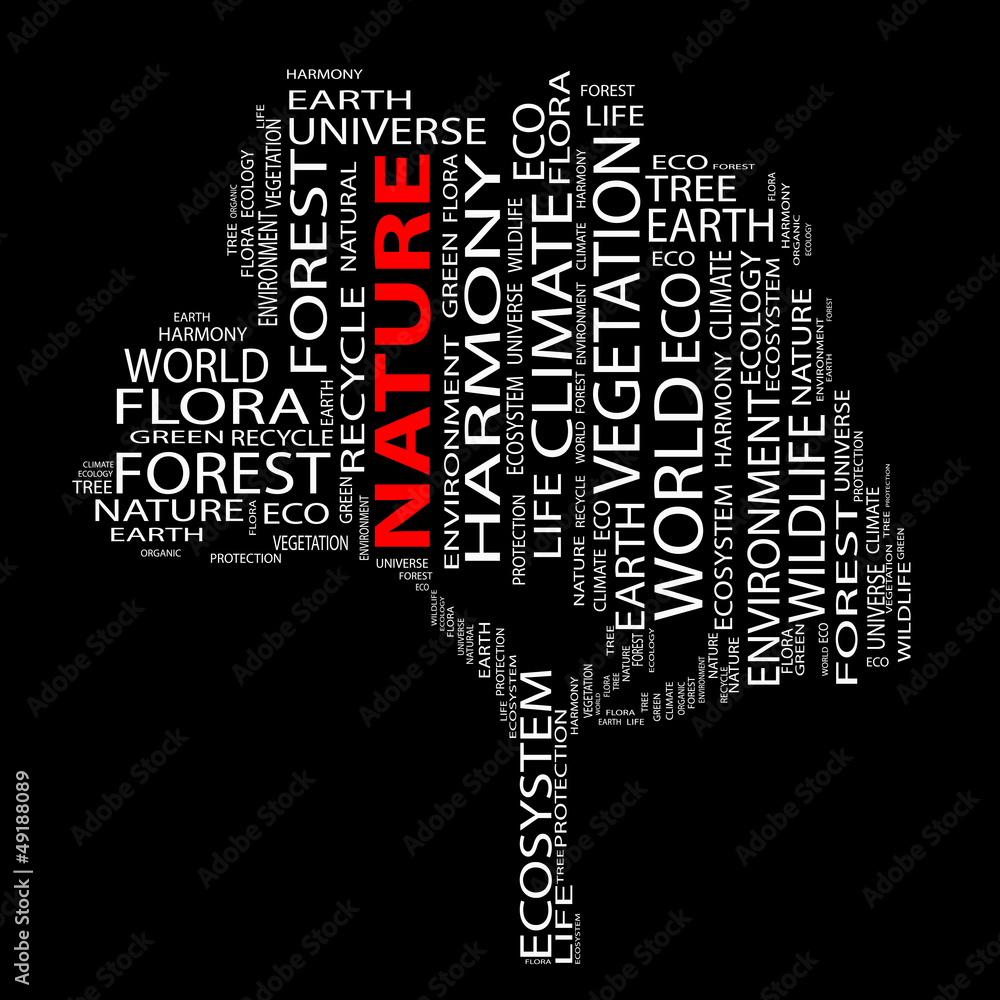 Conceptual white tree of text as wordcloud isolated on black Conceptual white tree of text as wordcloud isolated on black