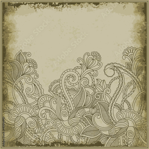 Silhouette flower branch on vintage background. Greeting card