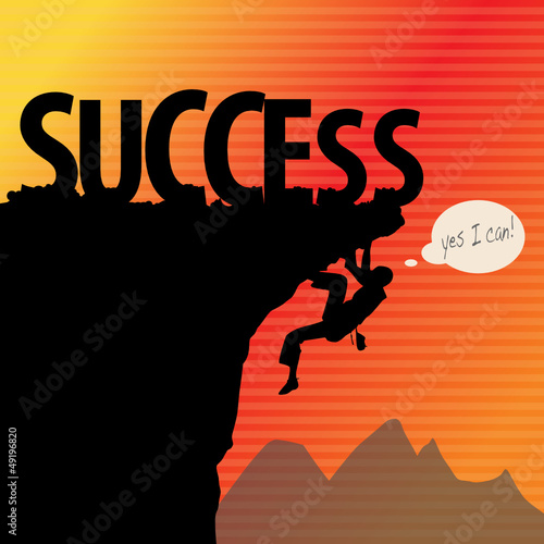 Success concept, rock climbing, vector illustration